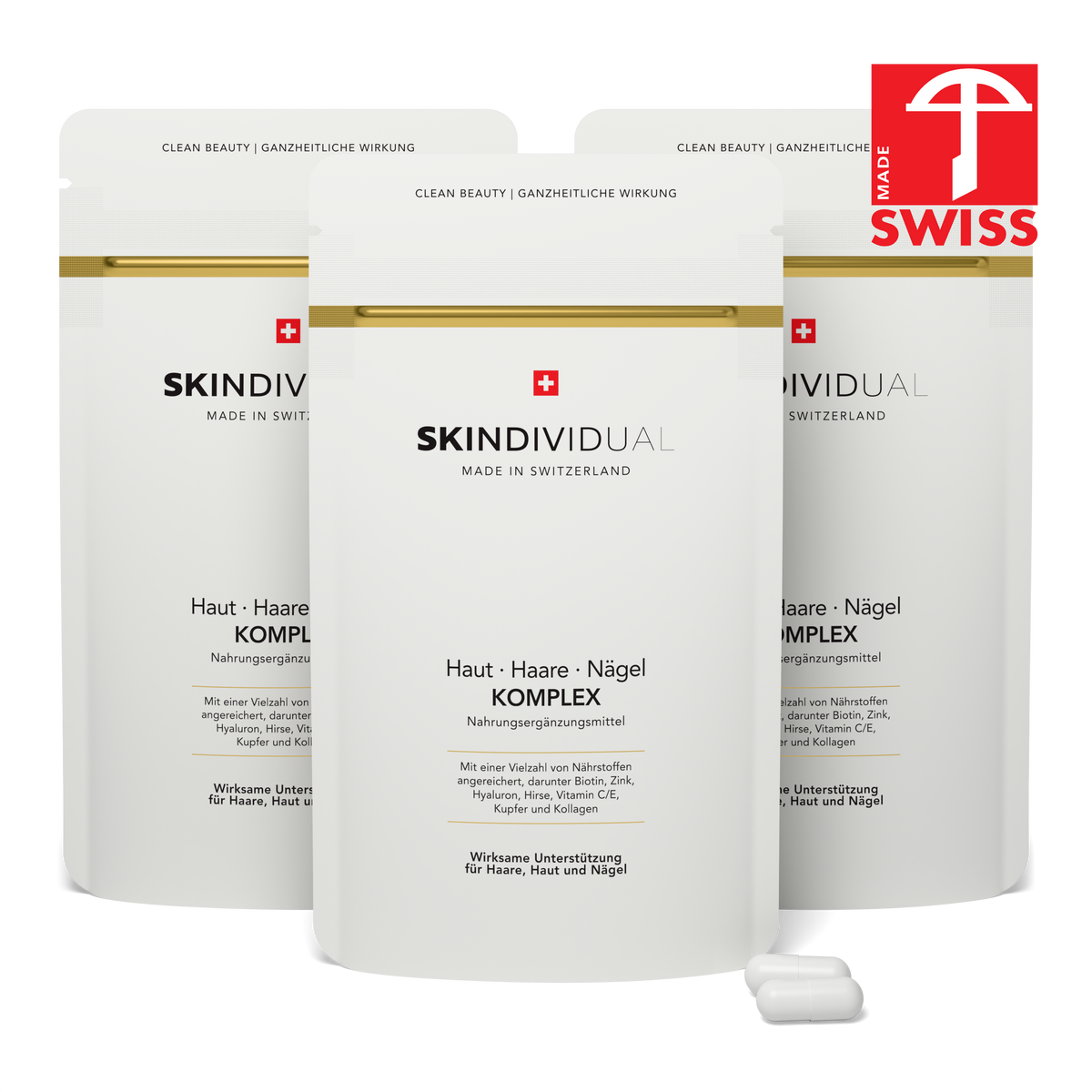 SKINDIVIDUAL Haut, Haare, Nägel Komplex für 3 Monate: 3 Beutel mit Kapseln, Swiss Made